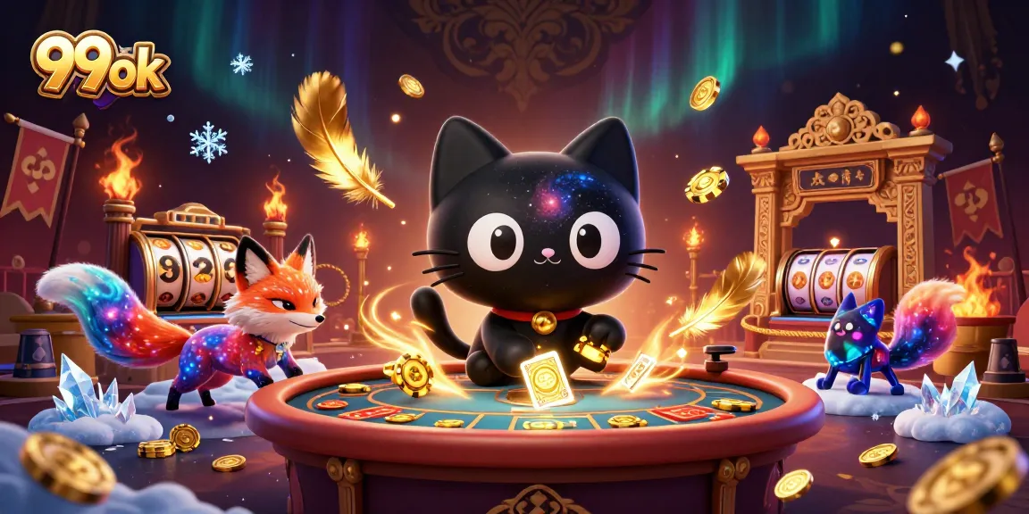 Experience the excitement of 99ok in a cosmic casino with vibrant characters and dynamic gaming elements.