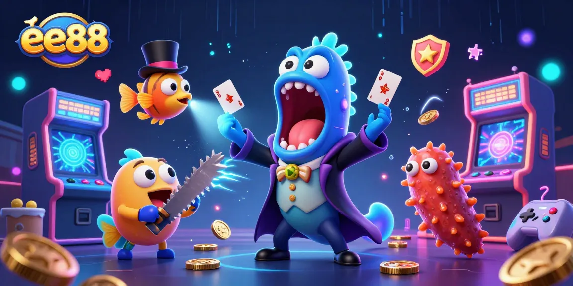 ee88 celebrates a magical deep-sea casino scene with vibrant characters performing games.