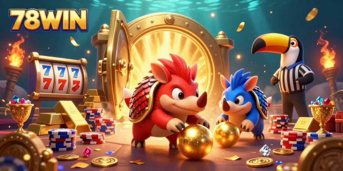 Experience thrilling gameplay moments at 78WIN with rival pangolins battling among gold and poker chips.