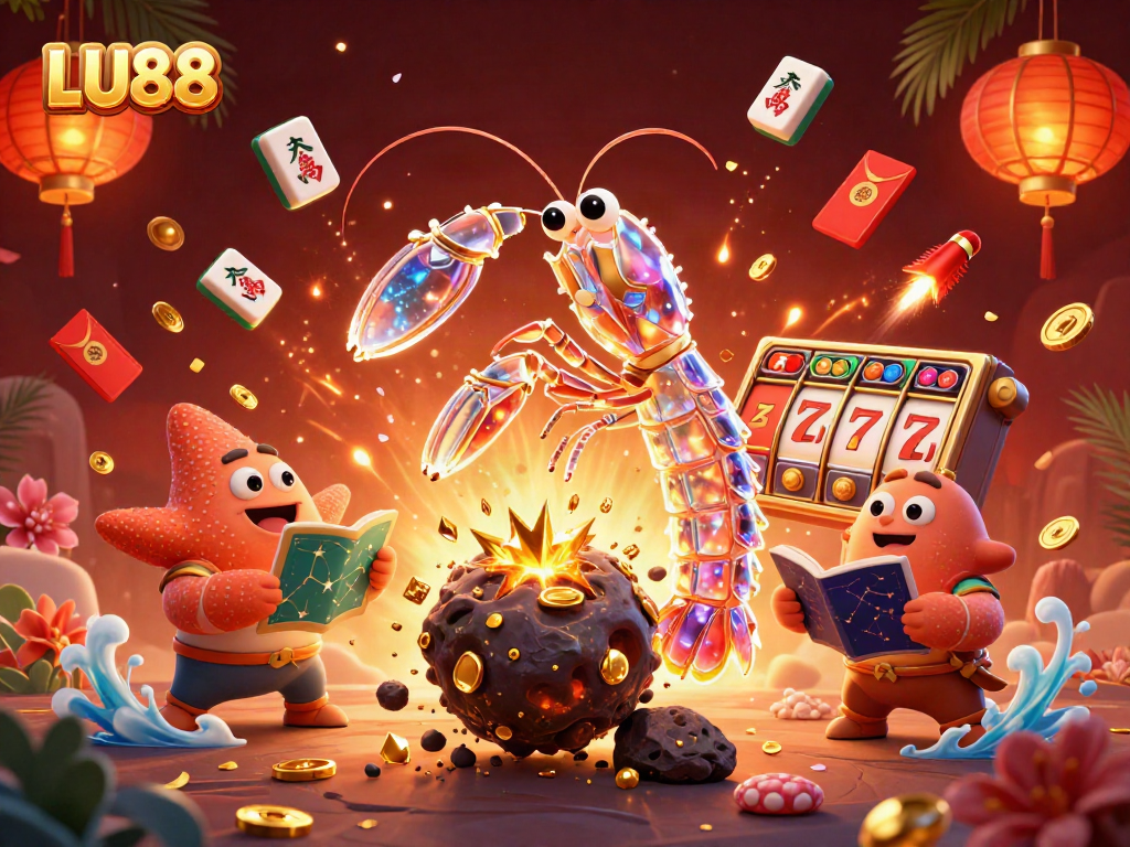 LU88 showcases an explosive fortune with galactic shrimp and vibrant casino elements.
