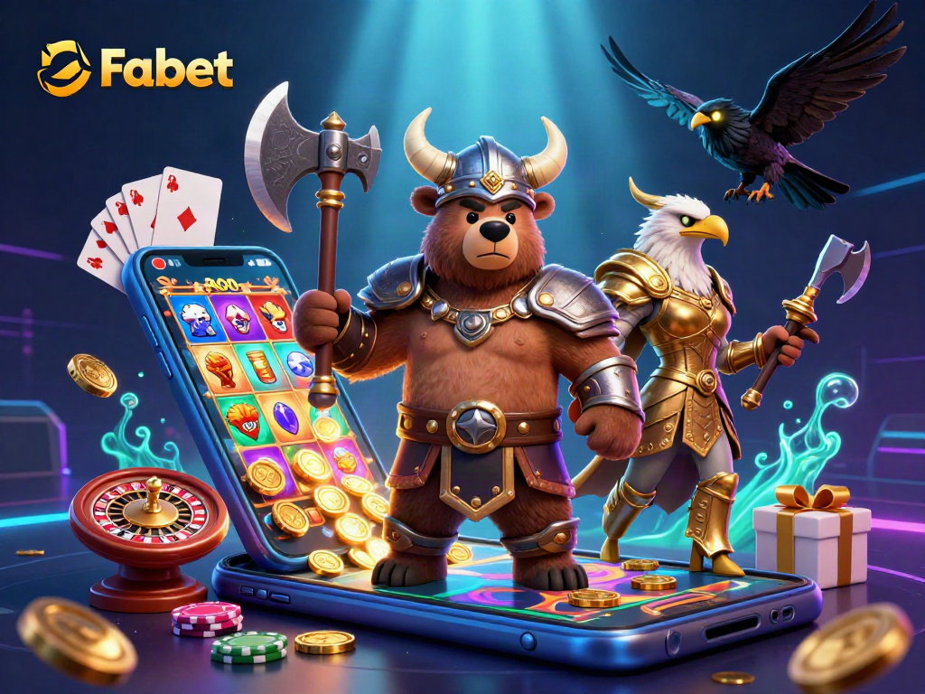 Experience thrilling slots with Fabet's Viking and Valkyrie illustration featuring vibrant gaming elements.