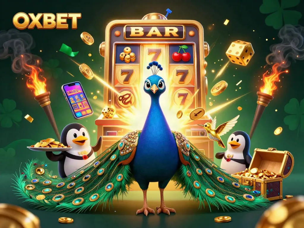 Experience exciting OXBET gaming thrills with vibrant 3D casino elements and festive casino excitement.