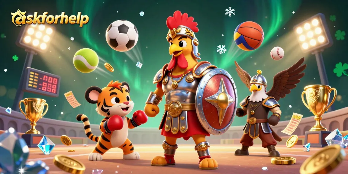 Engage with askforhelp’s exciting gambling scene featuring a dynamic 3D gladiator rooster and sports elements
