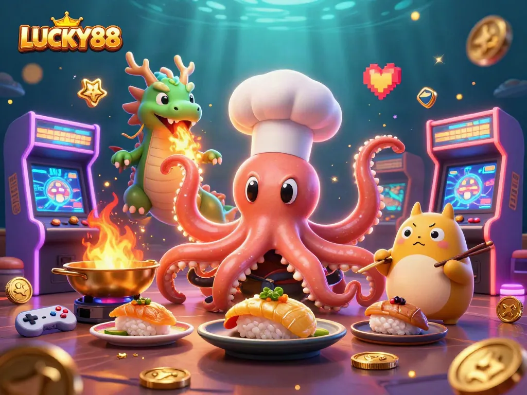 Experience the thrill of LUCKY88 with vibrant characters enjoying a gaming atmosphere.
