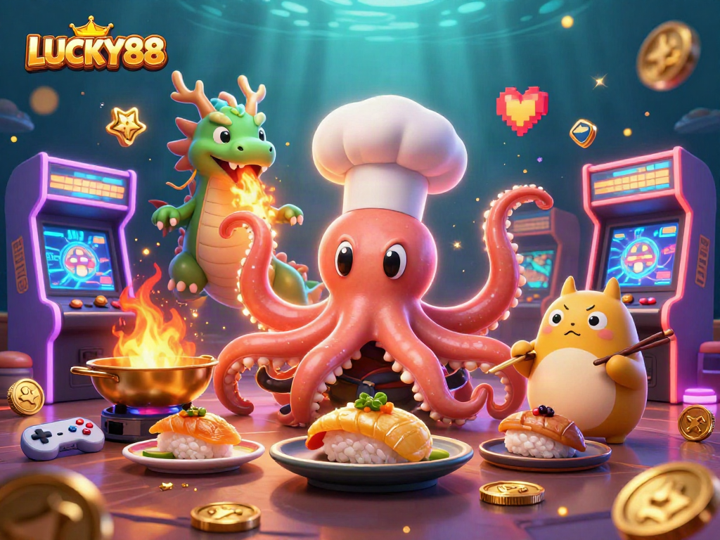 Experience the thrill of LUCKY88 with vibrant characters enjoying a gaming atmosphere.