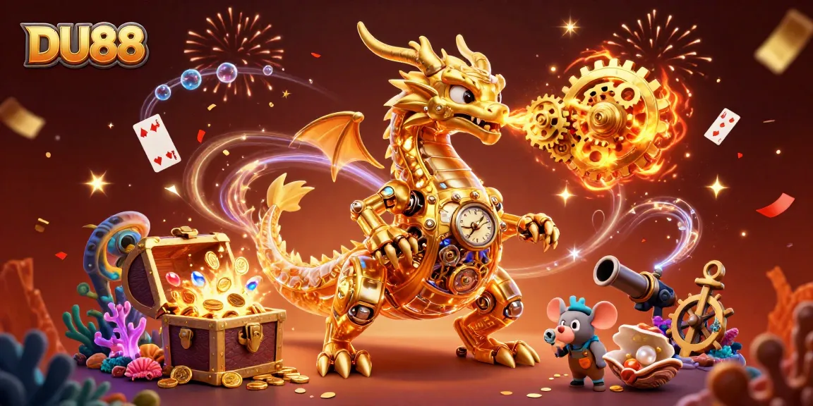 Engage with DU88's vibrant 3D gaming environment filled with treasure and excitement.