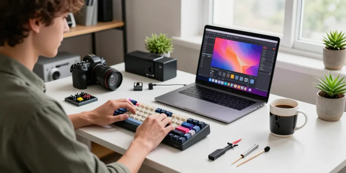Creating a custom Geek keyboard with colorful keycaps and switches in a modern workspace.
