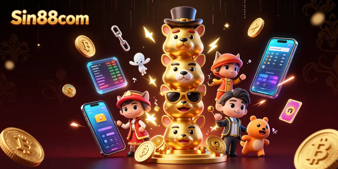 Spin to win with Sin88com's dazzling crypto-themed casino illustration.