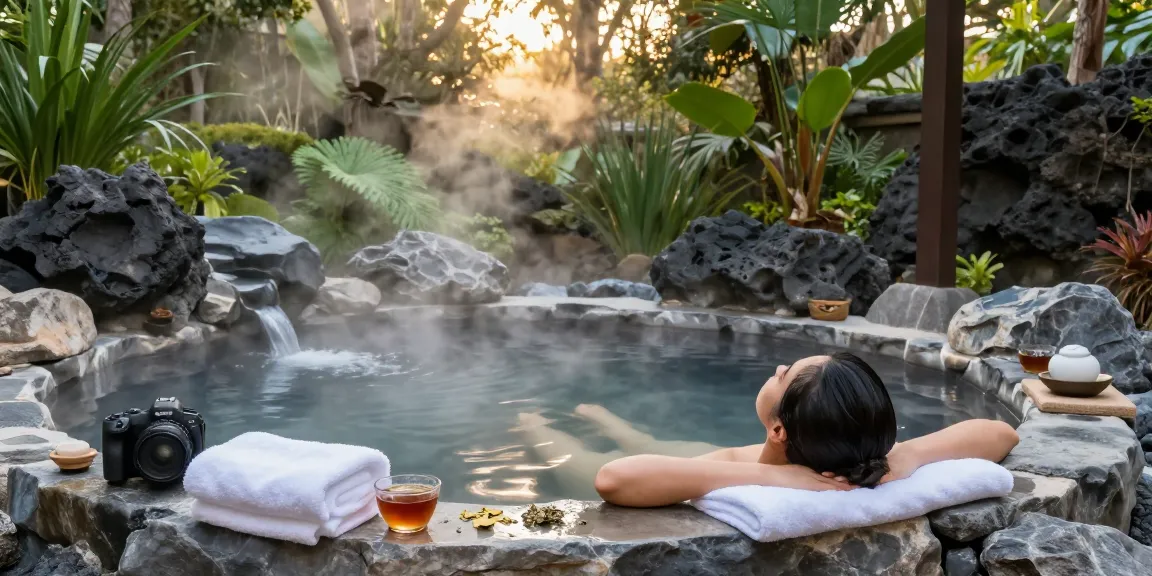 Therapeutic onsen experience at rokok88 hot springs with black mineral water surrounded by nature.