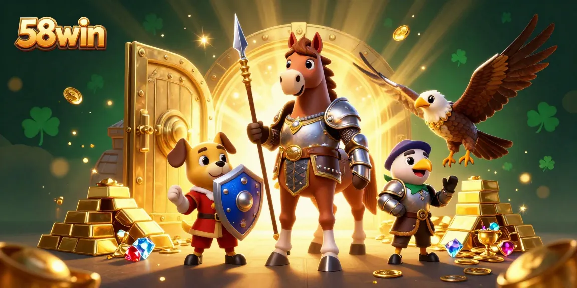 Engage with 58win as medieval characters unveil treasures in a captivating casino scene.