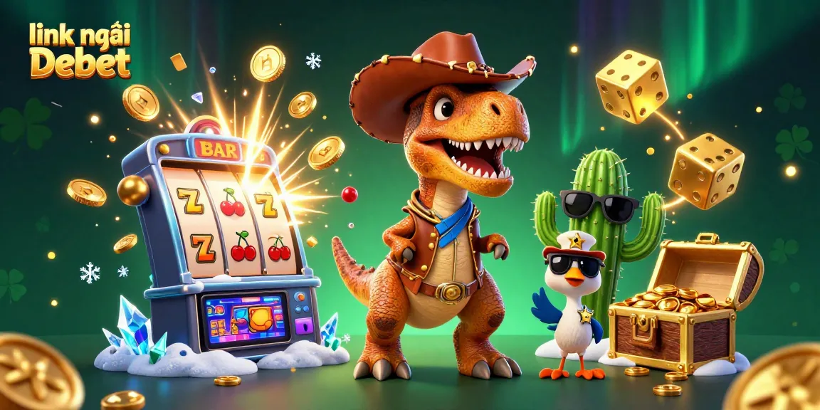 Win big with link mới Debet in this vibrant 3D casino-themed illustration.