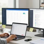 SEO Unterstützung Expertise in einem modernen Marketing-Arbeitsbereich, der Analysen und Strategien für digitales Wachstum präsentiert.