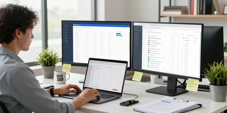 SEO Unterstützung Expertise in einem modernen Marketing-Arbeitsbereich, der Analysen und Strategien für digitales Wachstum präsentiert.