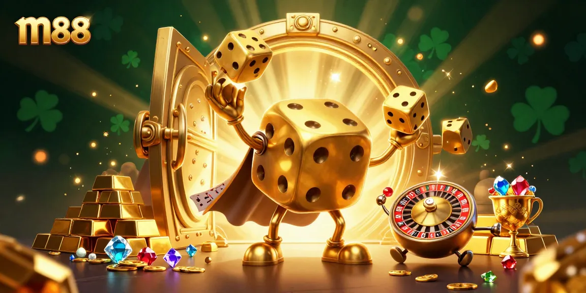 M88 players enjoy thrilling gaming sessions with vibrant golden dice and casino elements.