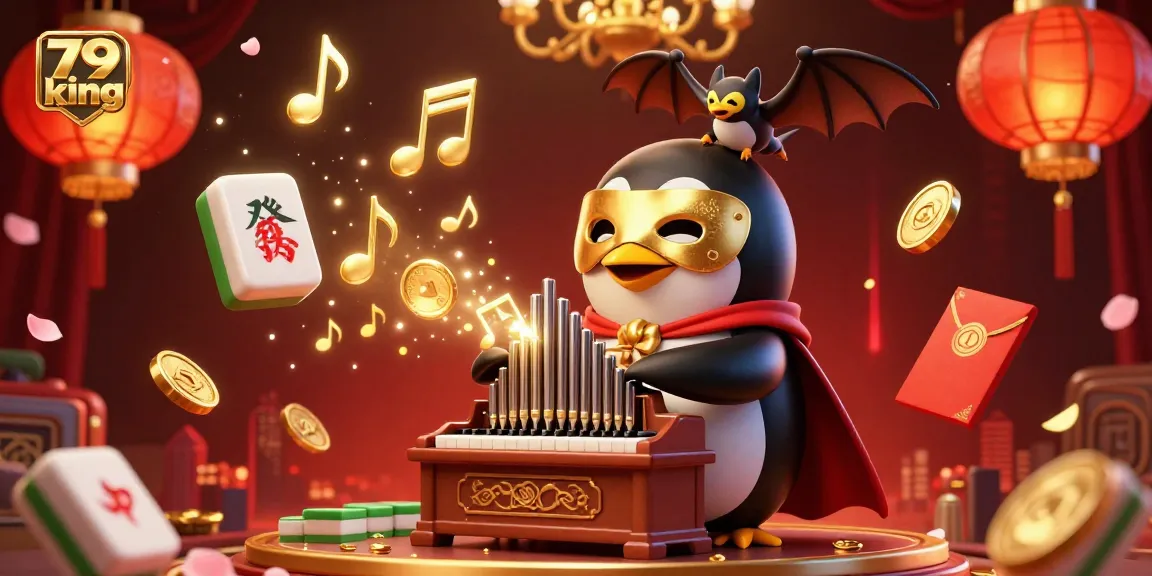 Experience the exciting world of 79 king with a vibrant casino illustration showcasing a penguin playing gold coins and fun elements.