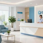 Ein Empfangsbereich im Prime Pharma Shop, der medizinische Dienstleistungen und Patientenpflege in einer einladenden Gesundheitsklinik widerspiegelt.