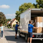 Umzugsunternehmen Schwetzingen Team beim Umzug in ruhiger Wohngegend.